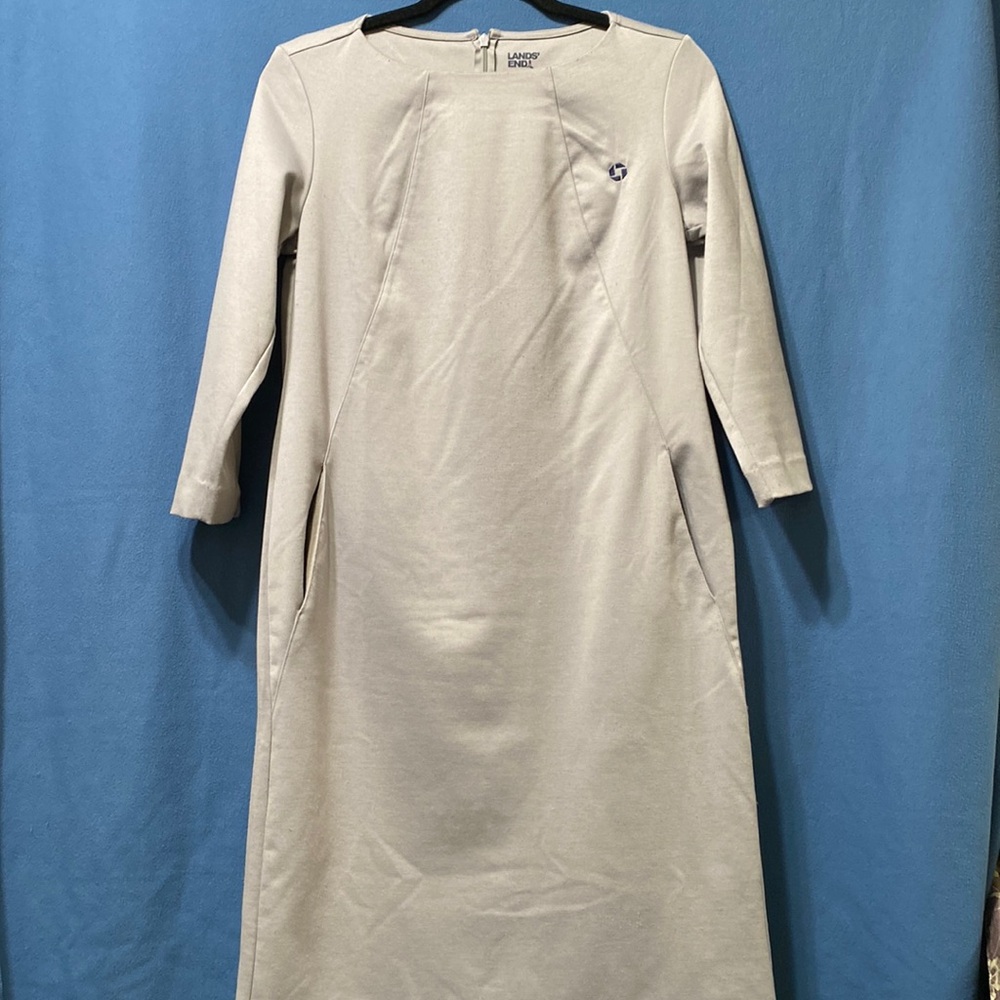 Used Lands’End grey dress 3/4 length sleeves back zipper and small slit size 6